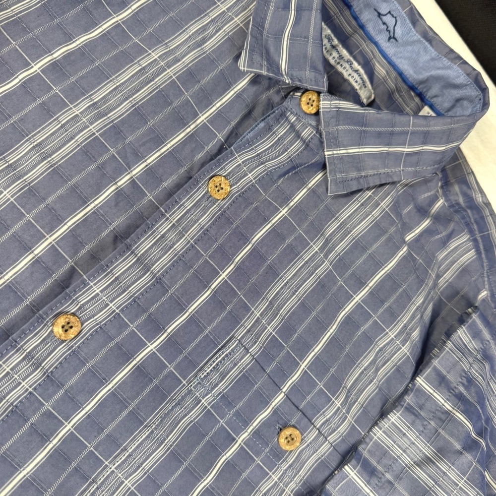 Tommy Bahama Shirt Mens XL Blue Plaid Coconut Point IslandZone Short Sleeve EUC